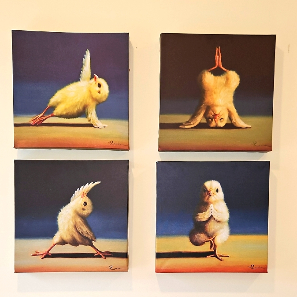 Chick Yoga Art Canvas Set Wall Art 12x12